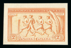 1906 2D imperf proof in pale orange-red on thick paper, an attractive ...