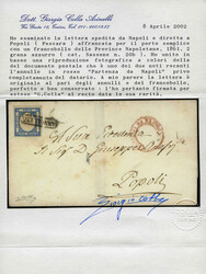 1861 2gr Blue on cover from Napoli to Popoli (Pescara), showing red ...