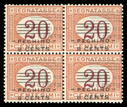 1919, Italy China PECHINO postage due stamp 20c with double overprint ...