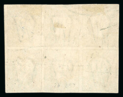 1853 Second printing 10c greenish black block of six (3 x 2) with ...