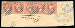 1855 4th Printing 1Sgr light brownish-red in horizontal strip of five ...