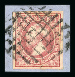 1856 1Sgr carmine-rose used on small piece, four good even margins ...