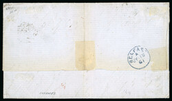 1852 15c Orange strip of three + pair + 5c paying 80c double rate, ...