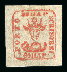 1858 Bull's Head 80 parale brick red on white-yellowish paper, with ...