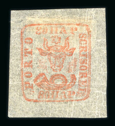 1858 Bull's Head 80 parale brick red on white-yellowish paper, with ...