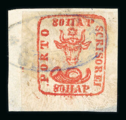 1858 Bull's Head 80 parale brick red on white-yellowish paper, with ...