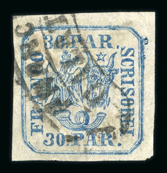 1862 Lot of four 30 parale blue United Principalities printed from a ...