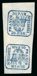1862 30 Parale blue United Principalities Issue on horizontally laid ...