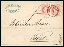 Hungarian Post Offices 1867: 5 soldi red, a fine horizontal pair used ...