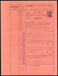 1908 Romania stationery money order postcard/postal check of King ...