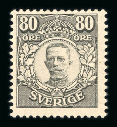 1918 80 øre black, Värnamo issue, mint with a tiny hinge remnant, ...