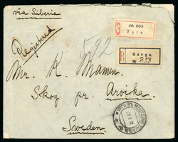 1912 (May 25) envelope sent registered from Urga to Sweden franked on ...