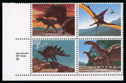 Animals: 1989 Prehistoric animals 25c corner marginal se-tenant block ...