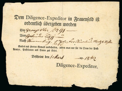 1802, Postschein des « Diligence-Expeditor » von Frauenfeld ...
