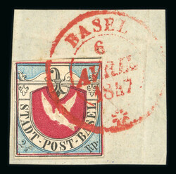 1847, Basler Taube, in der 1. lebhaftblauen Nuance, Druckform 1, 29. ...
