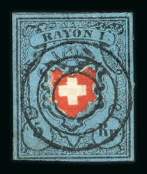 1850, Rayon I dunkelblau ohne Kreuzeinfassung, Type 14, ...
