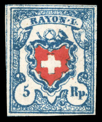 1851, Rayon I hellblau Type 10 des Steins B2-RU, mit Teilen der ...