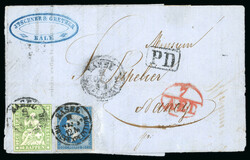 1862, 40 Rp. grün, 4. Berner Druckperiode, in Mischfrankatur mit ...