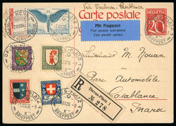 1926, Schweizer Wappen, komplette Serie mit Zusatzfrankatur auf ...