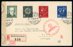1943, komplette Serie auf eingeschriebenem Ersttagsbrief von Zürich ...