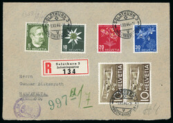 1944, komplette Serie mit Zusatzfrankatur auf eingeschriebenem ...