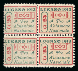 1913, Flugpostvorläufer Lugano im Viererblock, Positionen 3-4 und ...