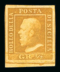 1859 1/2 Gr. plate I, porous paper (NA) olive yellow (giallo oliva) ...