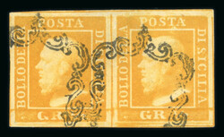 1859 1/2 Gr. plate I, light yellow (giallo chiaro) in horizontal pair ...