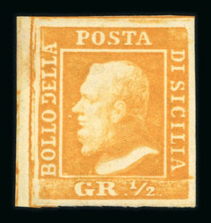 1859 1/2 Gr. plate I, orange (arancio), white paper left-hand mint ...