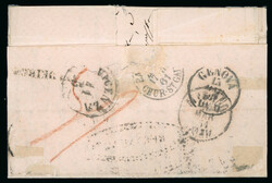 CATANIA: 1861 (6.3) Folded stampless entire routed through ...