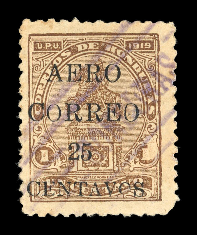 1925 25c on 1c brown air post ("AERO CORREO") used with light violet ...