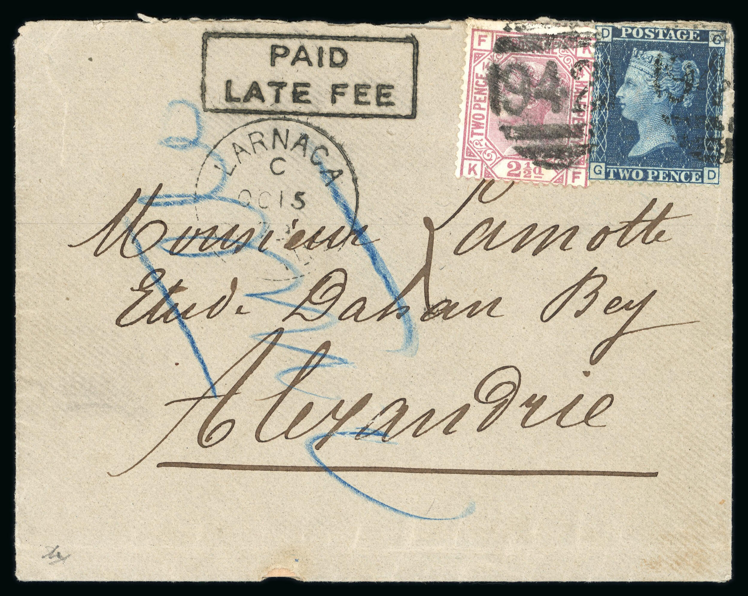 1879 (15 Oct) Envelope from Larnaca to Alexandria, Egypt. Bearing ...