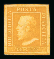 1859 1/2 Gr. plate I, deep orange (arancio scuro), position 8, large ...