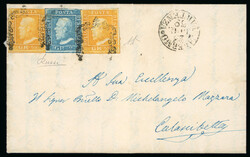 1859 1/2 Gr. orange (arancio), two singles and 2 Gr. both from plate ...