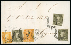 1859 1/2 Gr. plate I, orange (arancia), two singles, and 1 Gr. Plate ...