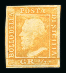 1859 1/2 Gr. plate I, stout paper (NA), orange (arancio), four good ...
