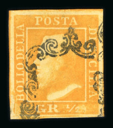 1859 1/2 Gr. Plate I, porous paper (NA), orange (arancio), used, four ...