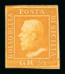 1859 ½ Gr. Plate II, non-porous paper (NA), orange (arancio), with ...