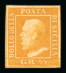 1859 ½ Gr. Plate II, non-porous paper (NA), orange (arancio), with ...