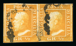 1859 1/2 Gr. Plate II, porous paper, orange (arancio), horizontal ...