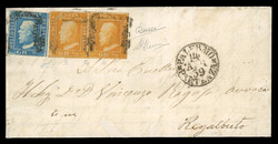 1859 ½ Gr. Plate II pair and single, together with a 2 Gr., on part ...