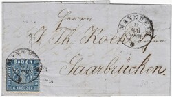Baden 14, auf Brief auf Brief von Mannheim nach Saarbrücken, ...