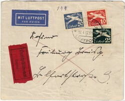 Danzig 251, 253, 254 auf Luftpost-Eilbotenbrief nach Freiburg ...