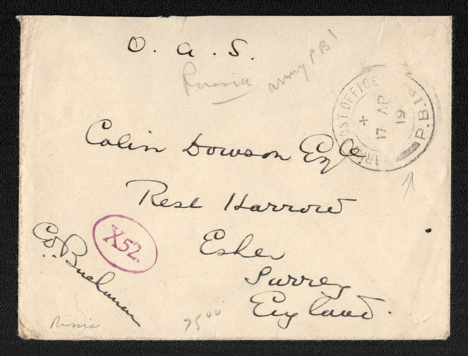 1918 FOREIGN FORCES IN RUSSIA. An envelope of a Military letter sent ...