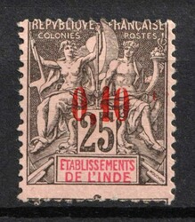 1909 0,10 auf 25c India, French Colonies (SHIFTED Perforation), ...