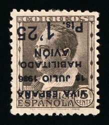 1936 1.25pta on 5c Canary Islands, Spanish Colonies, Spain, Airmail ...