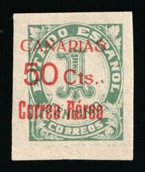 1937 50c on 1c Canary Islands, Spanish Colonies, Spain, Airmail ...