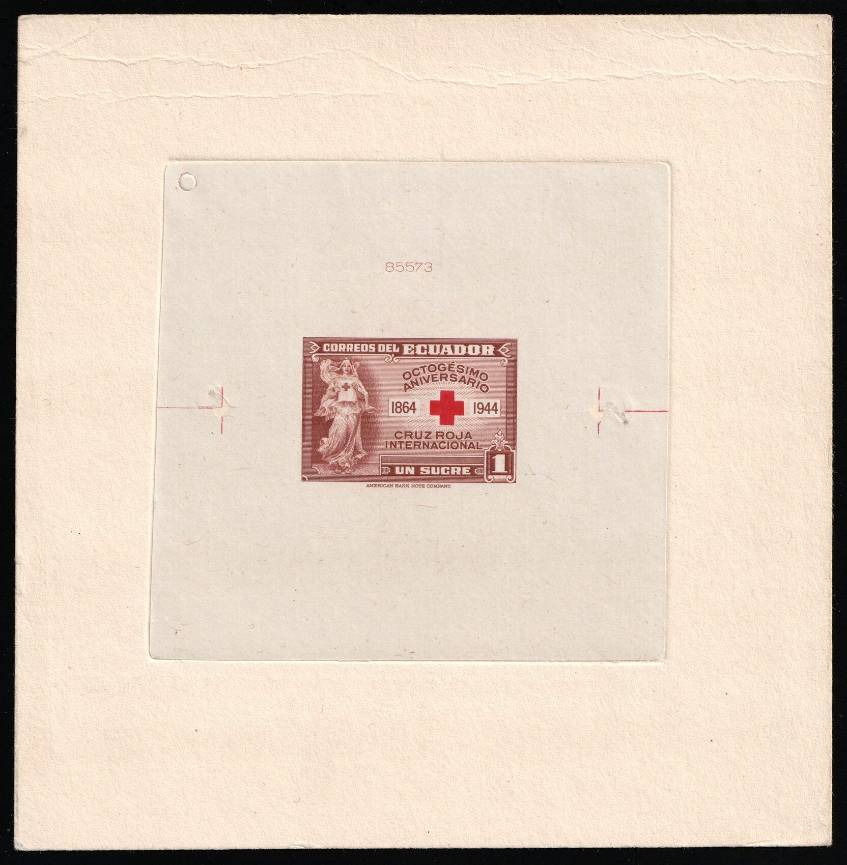 1945 1s Republic of Ecuador, Red Cross, Proof Sheetlet. MNG, no gum ...
