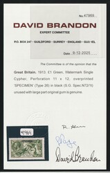 1913 £1 Great Britain, Specimen, Certificate, Type 26. MH | Stanley ...