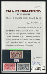 1918 2s6d Great Britain, Specimen, Certificate, Type 31. MNH, ...